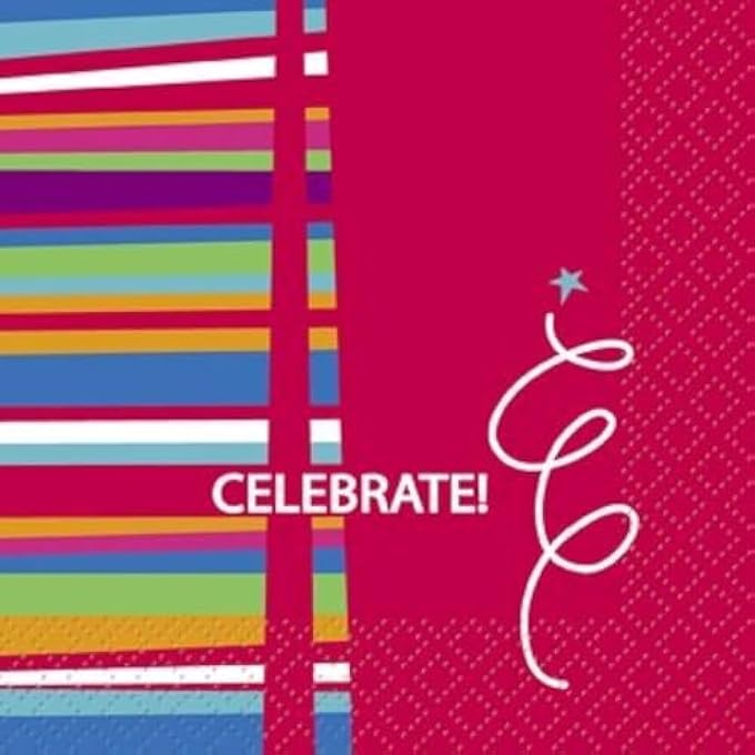RED CELEBRATE BEVERAGE NAPKINS 16 PIECES